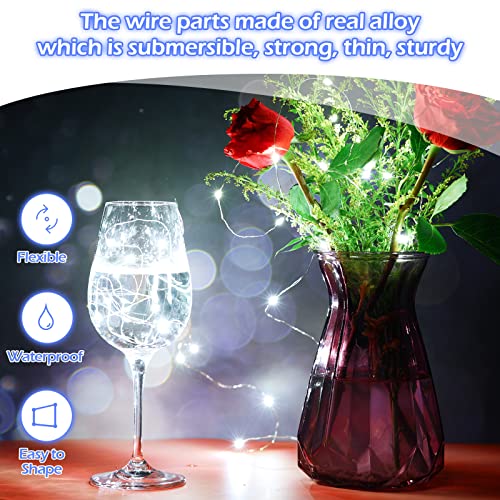 Hortsun 100 Packs Fairy Lights Battery Operated 3 Speed Modes, 7 Ft/ 2 M 20 LED Battery String Mini Waterproof Wire Twinkle Lights Bulk for Wedding Party Birthday Vases Decor (Cool White) - color: Cool Light