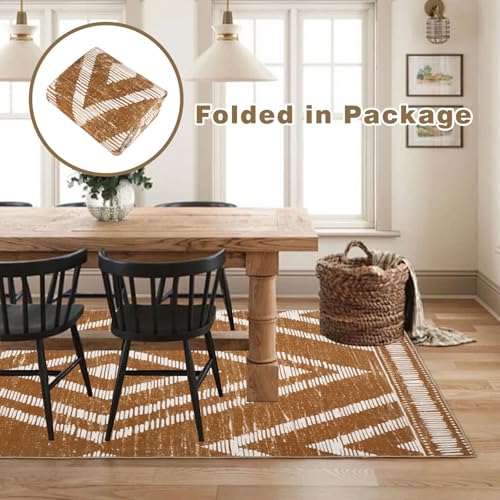 Boho Area Rugs 4x6ft Non Slip, Brown Washable Rug for Living Room, Soft Bedroom Carpet, Low Pile Moroccan Area Floor Carpets for Dining Room Kids Nursery Farmhouse - color: Brown, size: 4' x 6' (Rectangular)