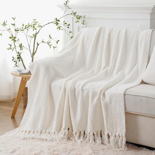 BATTILO HOME Cream White Throw Blanket for Couch, Ivory Throw Blanket for Bed, Warm Decorative White Blanket Throw for Home Decor, 50" x 60" - color: Cream, size: 50"x60"