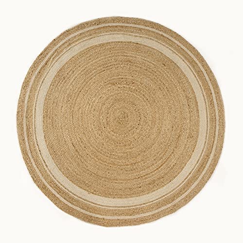GRUHUM Handwoven 3ft Jute Area Rug- Natural Fiber Cotton Round Boho Farmhouse Rustic Vintage Soft Braided Reversible Eco-Friendly Rugs-Indoor Kitchen Bedroom Living Room Hallways (3' ft Round) - color: Natural- 14, size: 3' (Round)