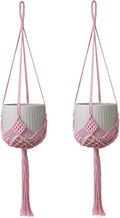 2 Pack Macrame Hanging Planters with Patterns - Stylish Plant Hangers Crochet Boho Plant Holder Hanging Plant Basket for Up to 6 Inch Pots(Pink)