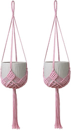 2 Pack Macrame Hanging Planters with Patterns - Stylish Plant Hangers Crochet Boho Plant Holder Hanging Plant Basket for Up to 6 Inch Pots(Pink)