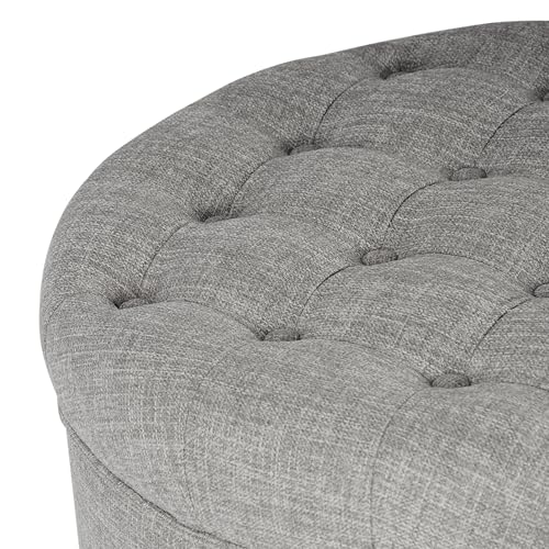 HomePop 25" Button Tufted Round Storage Ottoman - Gray Woven - color: Gray Woven