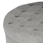 HomePop 25" Button Tufted Round Storage Ottoman - Gray Woven - color: Gray Woven