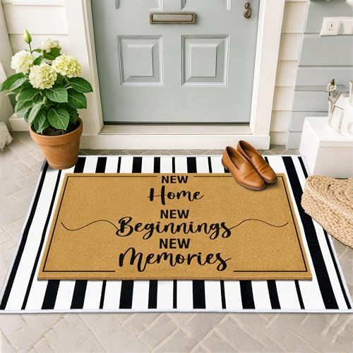 2 Pcs Coir Door Mat Welcome Mats for Front Door Porch Black White Layering Rug for Outside Entrance Non Slip New Home Area Rugs for Outside Patio Housewarming Gift Idea for Family Friends 23.6"x35.4" - color: 2 Pcs Coir New Beginning