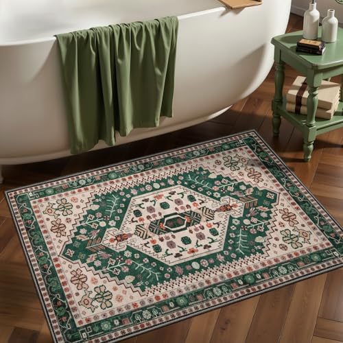Ciicool Small Area Rug, 2x3ft Red Boho Rug, Ultra Soft Entry Rugs for Entryway, Non-Slip Washable Rugs Oriental Low-Pile Indoor Mat Floor Carpet for Entrance Bedroom Kitchen Bathroom Foyer Decor - color: Beige/Green, size: 2' X 3' (Rectangular)
