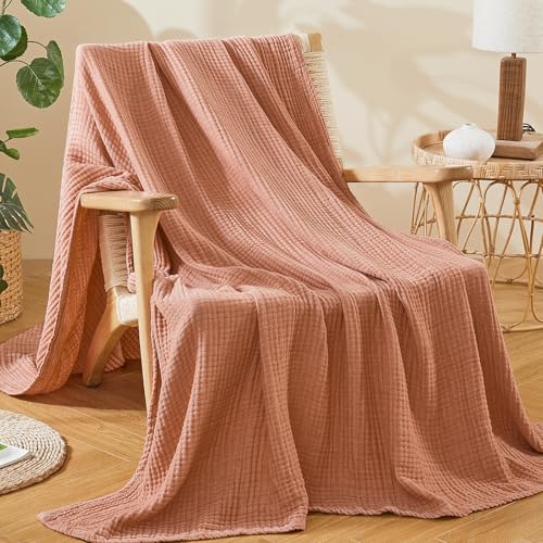 EMME Cotton Muslin Large Throw Blanket Couch Breathable Gauze Blanket Soft Lightweight Bed Blankets Adults (Orange Red, 50"x70") - color: 10 - Orange Red, size: Large Throw (50" X 70")