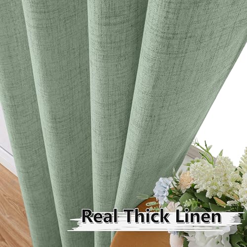 Tollpiz Short Linen Tier Curtains Rod Pocket Semi Sheer Half Kitchen Curtain Burlap Light Filtering Thick Linen Drapes for Bathroom, 30 x 24 inches Long, Sage Green, Set of 2 Panels - color: Sage Green, size: 30"W x 24"L (Pack of 2)