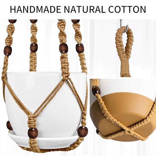 Macrame Plant Hanger - Fits 4-15 Inch Pots, 43"/35"/29" Different Sizes Set, Hanging Planter Holder for Indoor Outdoor, Cotton Rope Boho Home Decor, Brown - color: Brown, size: 43+35+29in