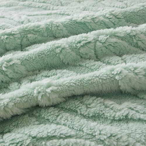 COOVA Sage Green Fleece Queen Blanket for Bed - Super Soft Cozy Plush Fuzzy Blanket for Sofa,Premium Sherpa Warm Large Throw for Women,Couch,Chair,90x90 Inches - color: Sage Green, size: 90“x90”