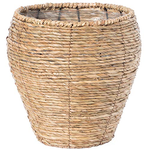Woven Round Flower Pot Planter Basket with Leak-Proof Plastic Lining - Medium - size: Medium