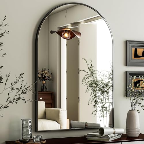 HARRITPURE Arched Wall Mirror 24"x36" – Black Metal Frame Vanity Mirrors for Bedroom, Entryway, Living Room Decor - color: Black-1pcs, size: 36"L x 24"W