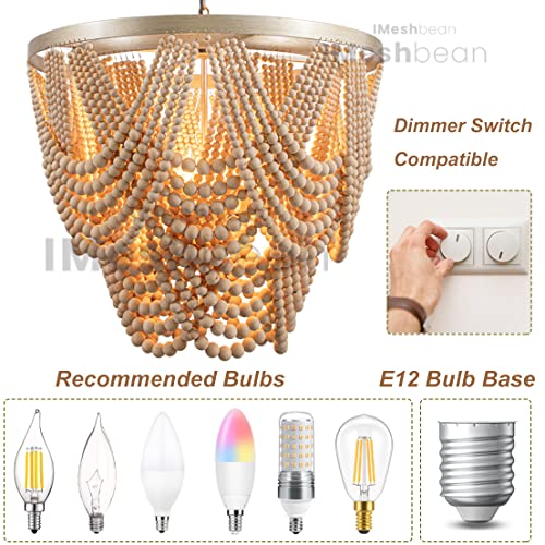 Boho Wood Beaded Chandelier Light Fixture，Large 25.5 inch Bohemia Bead Chandelier Rustic Farmhouse Ceiling Light Fixture for Dinning Room Bedroom Living Room (Oak) - color: Oak 25.5"