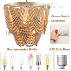 Boho Wood Beaded Chandelier Light Fixture，Large 25.5 inch Bohemia Bead Chandelier Rustic Farmhouse Ceiling Light Fixture for Dinning Room Bedroom Living Room (Oak) - color: Oak 25.5"