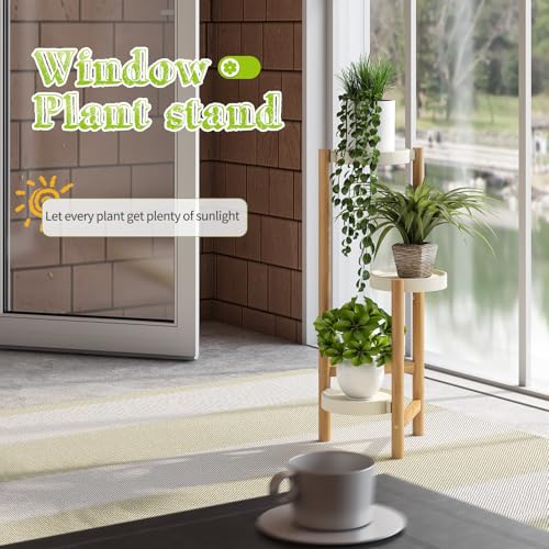 BMOSU Plant Stand For Indoor Outdoor Bamboo 3 Potted Holder Shelf Plant Rack Plants Corner Plant Shelf Plant Display Rack(White)