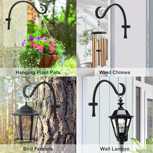 12 Inch Heavy Duty Plant Hanger Wall Hook 3 Pack - Black Iron Hanging Plant Bracket Holds 44 lbs - Rust Resistant Indoor Outdoor Hooks for Bird Feeders Lanterns Wind Chimes Hanging Baskets with Screws - size: 3 Pieces