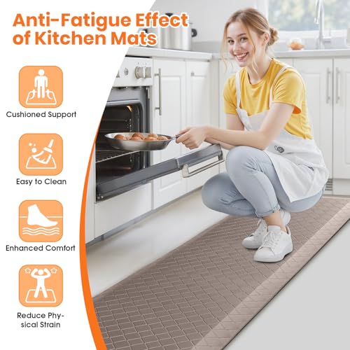 4/5 Inch Extra Thick Kitchen Mats for Floor,Non Slip Anti Fatigue Kitchen Rugs,Waterproof Stain Resistant Sink Mat,Cushioned Standing and Comfort Mats for Office (17"x60" Khaki) - color: Khaki, size: 60"L x 17"W x 0.8"Th