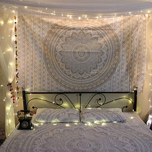 ANJANIYA Ombre Wall Hanging Bohemian Tapestry, Metallic Wall Art Bedspread, Psychedelic Hippie Mandala Dorm Décor for Hanging, Bedding, Beach Coverlet Curtain, Gold, 54"X60" - color: Gold, size: 60"L x 54"W
