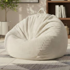 Stuffed Animal Storage Bean Bag Chair Cover, Cover Only (No Filler), Corduroy Toy Organizer Floor Cushion Seat, 48 in/120 cm Slipcover for Teens & Adults, White