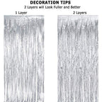Silver Streamers Metallic Party Backdrop - GREATRIL Foil Fringe Tinsel Curtain for 2026 NYE/Birthdays/Prom/New Years/Graduations/Photo Booth, 8.2ft x 3.2ft - Pack of 2 - color: Pure Silver