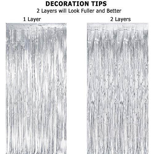 Silver Streamers Metallic Party Backdrop - GREATRIL Foil Fringe Tinsel Curtain for 2026 NYE/Birthdays/Prom/New Years/Graduations/Photo Booth, 8.2ft x 3.2ft - Pack of 2 - color: Pure Silver