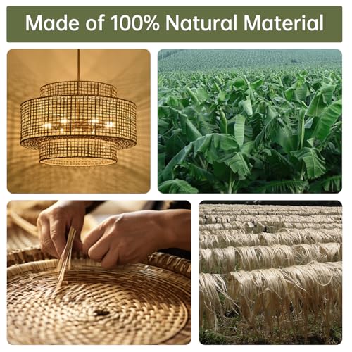 24” Rattan Chandelier for Dining Room, Large Boho 6-Light Rustic Chandeliers Light Fixture with Wicker Shade, Hand Woven Farmhouse Pendant Lighting for Kitchen Bedroom, Living Room, Foyer - color: Linen, size: 24" 6-Light