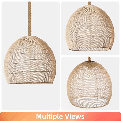 Arturesthome Natural Rattan Pendant Light for Kitchen Island, Woven Lamp Shade Chandelier, Hanging Ceiling Light, Handmade Lampshade Rope Lamp D15.7in*13.7in - size: 15.7″W x 13.7″H