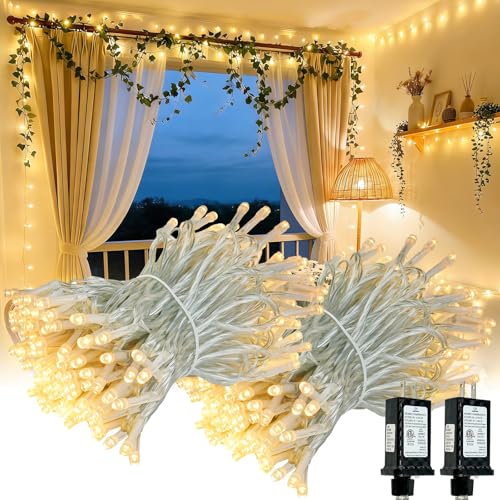 Connectable 2Pack 200LED String Lights Indoor Outdoor Clear Wire | 66FT 13Modes Warm White Christmas String Light for Bedroom, Twinkle Fairy Lights Plug in with Timer for Wedding Tree Spring Decor - color: Warm White, size: 2PK-200LED