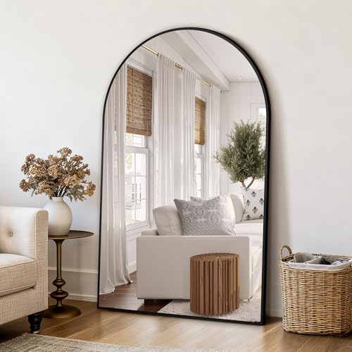 Arched Wall Mirror for Bathroom,Mirrors for Wall,35"x55",Vanity Mirror for Bedroom Dresser, Entryway, Living Room, Metal Frame,Hanging or Leaning Against(Black) - color: Matte Black, size: 55"L x 35"W
