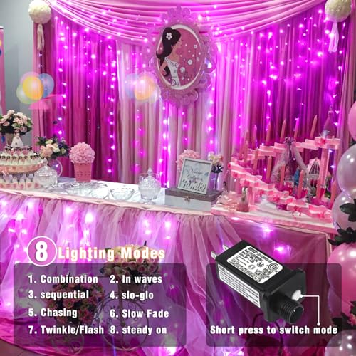 165FT 500 LED Outdoor String Lights, Plug in Christmas Lights Indoor Waterproof, 8 Modes Connectable String Lights for Outside Bedroom Patio Wedding Garden Party Holiday Decorations, Pink - color: Pink, size: 165ft 500LED