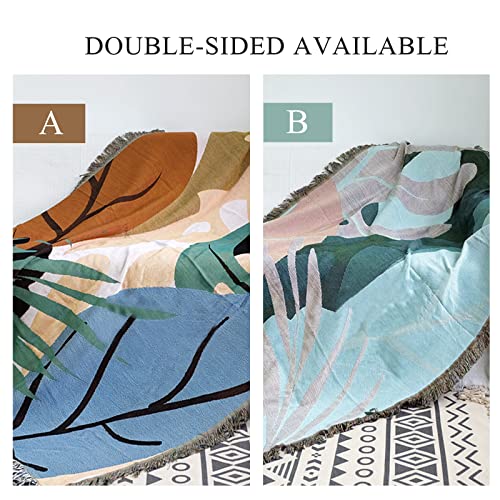 LumiSyne Double-Sided Cotton Woven Throw Blanket with Tassel Jungle Bohemian Style Tapestry Shawl Multi-Function Decorative Throws for Sofa Bed Armchair Camping Blanket Tablecloth Carpet 160x130cm - color: Hawaii