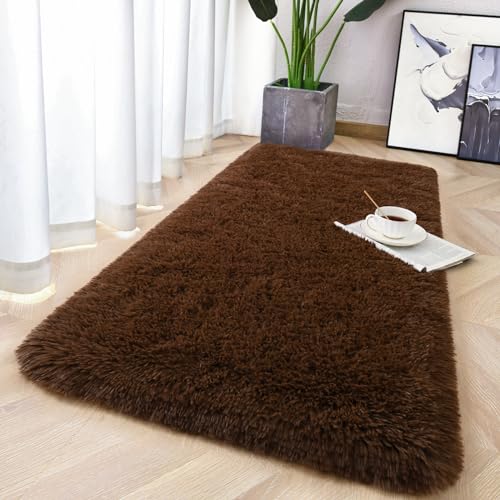 Chicrug Soft Runner Rug for Bedroom Living Room Plush Fluffy Rugs 2x4 Feet, Shag Furry Runner Carpet Non Shedding for Nursery Children Kids Girls Room Home Decorative, Coffee - color: Coffee, size: 2' x 4' (Runner)