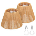 Small Rattan Lamp Shades Set of 2, Boho Lamp Shades for Table Lamps, 5.5" Top x 10" Bottom x 6.6" High, Wicker Lampshade Replacement for Bedroom, Hand Woven, Spider, Bulb Clip Adapters Included - color: Brown Rattan