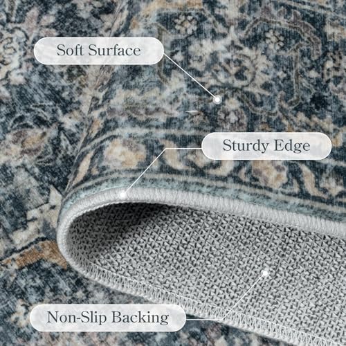 Collive Washable Area Rug 6x9, Large Vintgae Distressed Rugs for Living Room Soft Rugs for Bedroom, Non Slip Ultra-Thin Dining Room Floor Carpet for Entryway Kitchen Office - Blue/Grey - color: Blue/Grey, size: 6' x 9' (Rectangular)