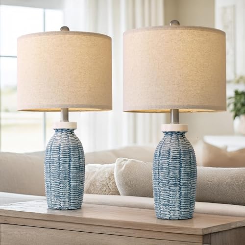 G-SAFAVA 22.75" Table Lamps for Bedroom Living Room Boho Lamp Set of 2 Farmhouse Lamp Bedside Nightstand Small Rustic Vintage Retro Modern Table Lamp Light Home Office Desk Deco Gifts, Blue - color: Blue