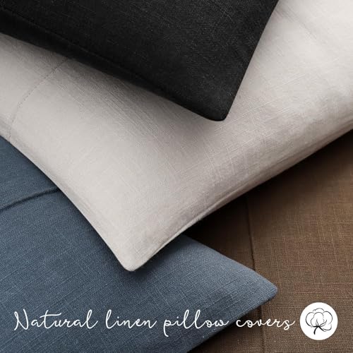 ZWJD Decorative Linen Throw Pillow Covers 26x26 Set of 2 Solid Handcrafted Striped Cushion Covers for Bed Soft Modern Farmhouse Neutral Pillowcase for Couch Bedroom Living Room Home Decor(Black) - color: Black, size: 26" x 26" (Pack of 2)