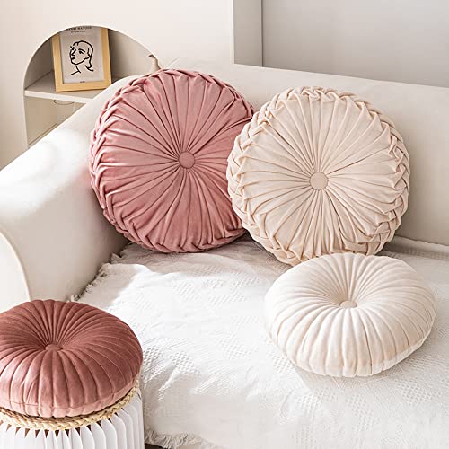 NatureMan Round Throw Pillow, Velvet Decoration Small Throw Pillow, Pumpkin Throw Pillow Cushion Suitable for Living Room Sofa Bed Floor 13.7 inches (Cream) - color: Cream