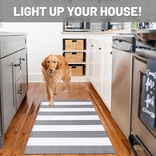 IOHOUZE Grey White Striped Rug -27.5" X 43" Front Door Mats Outdoor,Washable Rug for Front Porch Decor,Spring Summer Welcome Mats Outdoor Indoor, Doormat for Farmhouse/Entryway/Home Entrance - color: Grey White Stripe, size: 2'4" x 3'8" (Rectangular)