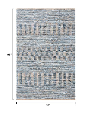 SAFAVIEH Cape Cod Collection Area Rug - 5' x 8', Natural & Blue, Handmade Flat Weave Coastal Braided Jute, Ideal for High Traffic Areas in Living Room, Bedroom (CAP353A) - size: 5' x 8' (Rectangular)