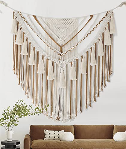 Jakalin Large Macrame Wall Hanging Macrame Wall Decor Boho Panels Handmade Yarn Wall Art Living Room Bedroom Home Decor 47" Wx 55" L - color: Brown