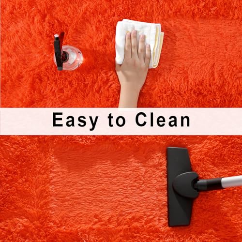 Merelax Fluffy Rug Shaggy Area Rug, Orange Red 2x3 Small Rugs for Fireplace Holiday Dearations, Mini Fuzzy Plush Kids Bedside Rug, Soft Non-Slip Entryway Throw Rugs Shag Catpet for Living Room - color: Orange Red, size: 2' x 3' (Rectangular)