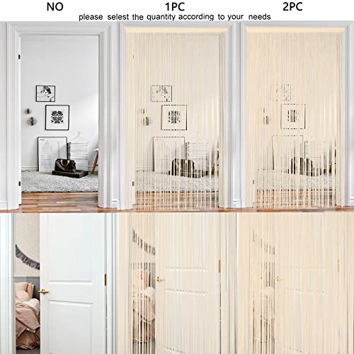 HSYLYM Spaghetti String Curtains for Doorways Privacy Door Frame Tassel Hippy Wall Kitchen Hallway Boho Fringe Curtain Hanging Door Room Dividers Decor 1 Panel（39×110in/100×280cm,Beige） - color: Beige, size: 39"W x 110"L (Pack of 1)