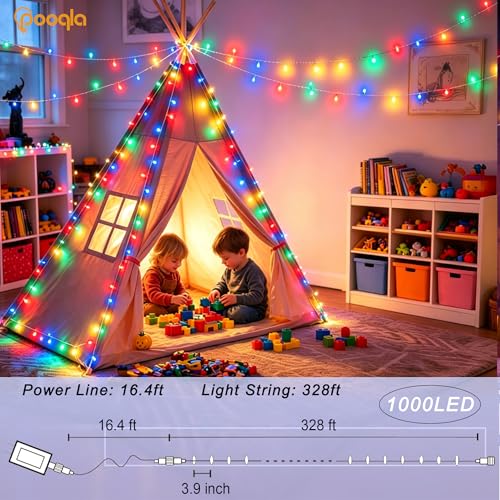 Pooqla 1000 LED Colorful Christmas Lights Indoor Outdoor Decorations, 328 ft String Lights Plug in with Timer, 8 Modes Waterproof Clear Wire Twinkle Fairy Lights for Bedroom Party Classroom Decor - color: Colorful, size: 1000LED