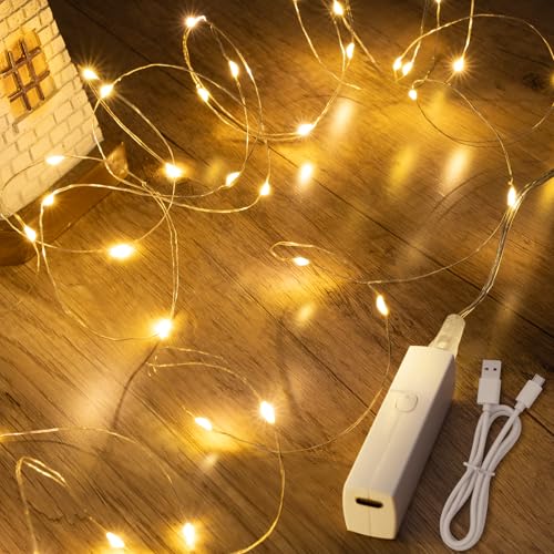 Lakumu 32FT 100 LED Warm White Fairy Lights, Rechargeable Type-C String Lights with 8 Modes Timer, Waterproof Battery Operated Twinkle Lights for Bedroom Wedding Party Centerpieces（16FT*2） - color: Warm White, size: 32FT(16FT*2)