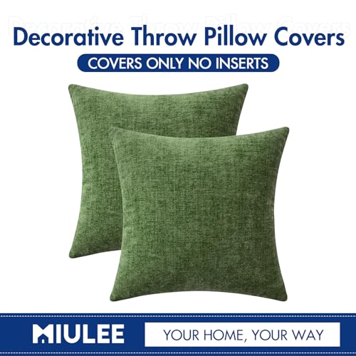 MIULEE Pack of 2 Couch Throw Pillow Covers 16x16Inch Soft Moss Green Spring Chenille Pillow Covers for Sofa Living Room Solid Dyed Pillow Cases - color: Moss Green, size: 16" x 16" (Pack of 2)