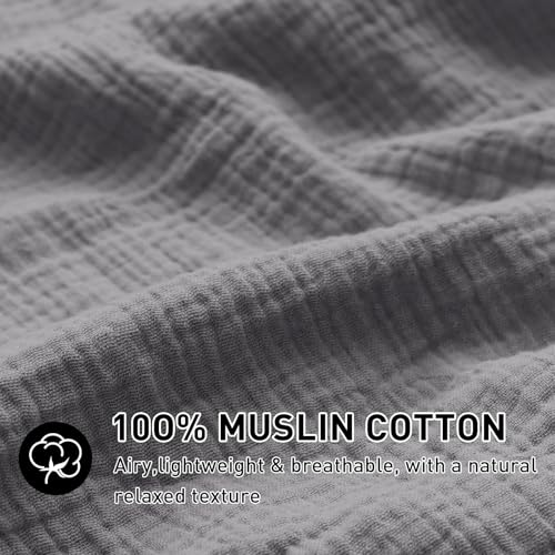EMME Muslin Cotton Duvet Cover Set Queen Size Linen Like Soft Breathable Lightweight Summer Comforter Cover Set with Zipper Closure (Dark Grey, Queen, 90"x90") - color: 05 - Dark Grey, size: Queen(90"×90")