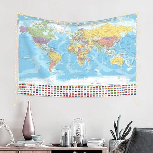 MOUNDHONG World Map Flag Tapestry Wall Hanging, Art Tapestry Retro Wall Art Large Wall Tapestries for Bedroom College Dorm Living Room Decor 40 x 60 in - color: World Map - 10, size: 40"L x 60"W