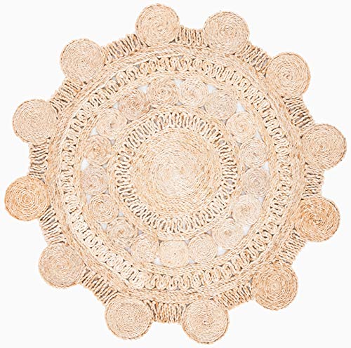 SAFAVIEH Natural Fiber Round Collection 3' Round Natural NF161A Handmade Boho Charm Farmhouse Jute Area Rug - size: 3' (Round)