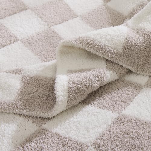 WRENSONGE Checkered Throw Blanket, Taupe Soft Cozy Fluffy Warm Hand Made Throw Blankets for Couch, Sofa, Chair, Bed, Camping, Picnic, Travel Lightweight Bed Blanket - 60"*80" - color: Art Taupe, size: Twin(60"x80")