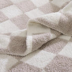WRENSONGE Checkered Throw Blanket, Taupe Soft Cozy Fluffy Warm Hand Made Throw Blankets for Couch, Sofa, Chair, Bed, Camping, Picnic, Travel Lightweight Bed Blanket - 60"*80" - color: Art Taupe, size: Twin(60"x80")
